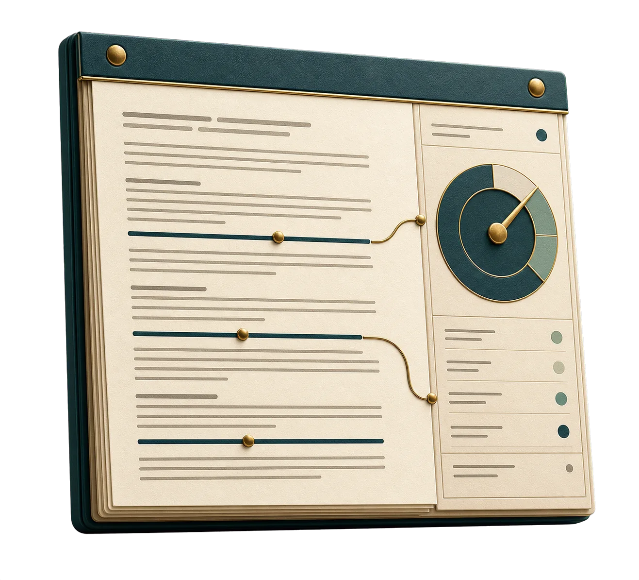 Editorial illustration of an article with highlighted reporting evidence and an evidence score